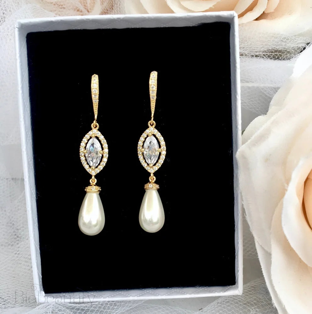 Andiana Pearl And Cz Earrings For Brides In Silver Yellow Gold