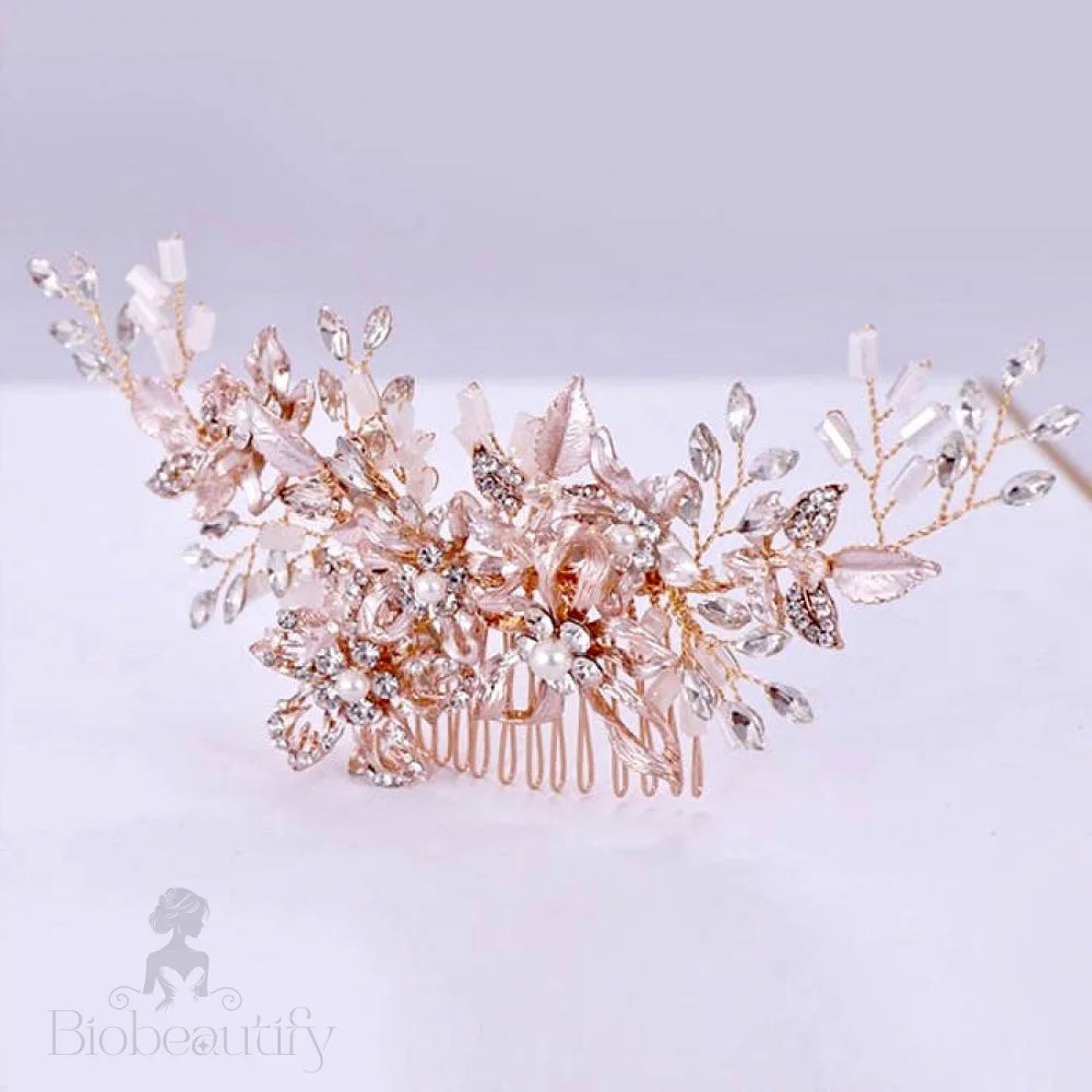 Andra Rose Gold Pearl Bridal Hair Accessory