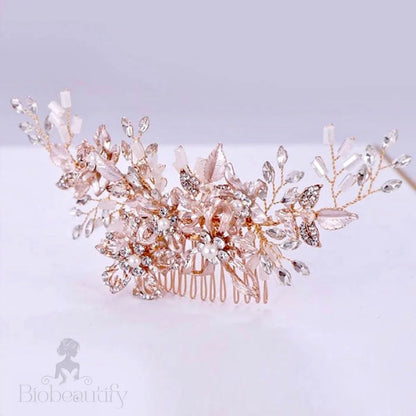 Andra Rose Gold Pearl Bridal Hair Accessory