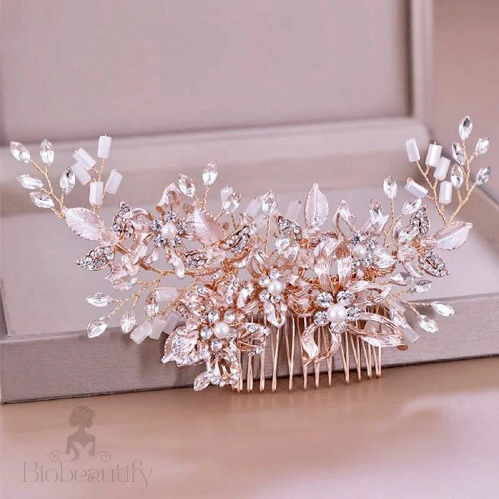 Andra Rose Gold Pearl Bridal Hair Accessory