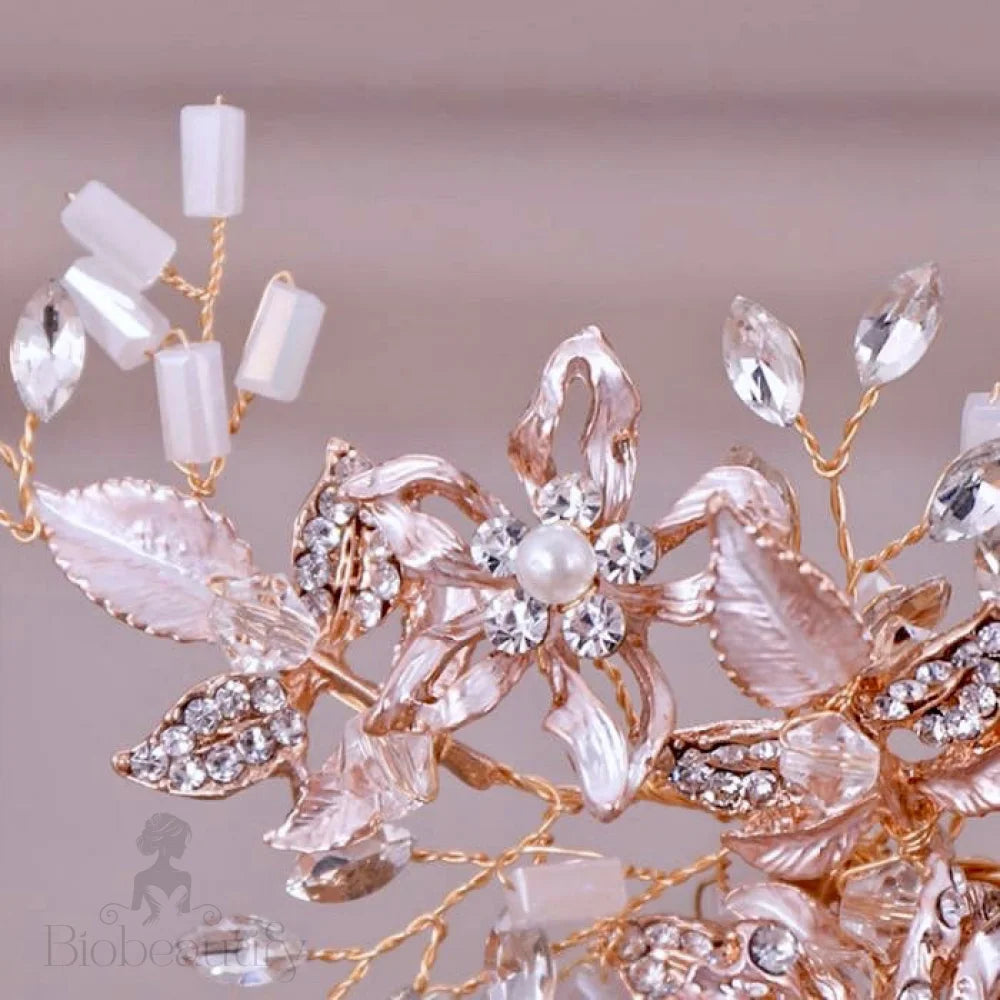 Andra Rose Gold Pearl Bridal Hair Accessory