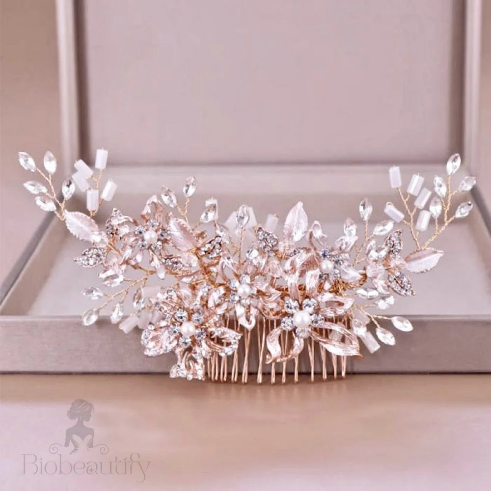 Andra Rose Gold Pearl Bridal Hair Accessory