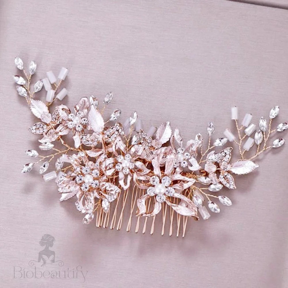 Andra Rose Gold Pearl Bridal Hair Accessory