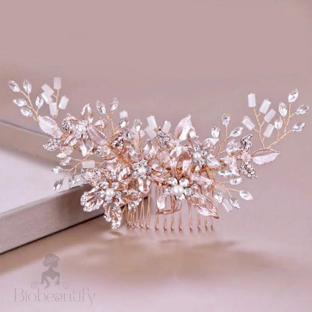 Andra Rose Gold Pearl Bridal Hair Accessory