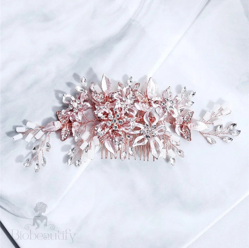 Andra Rose Gold Pearl Bridal Hair Accessory