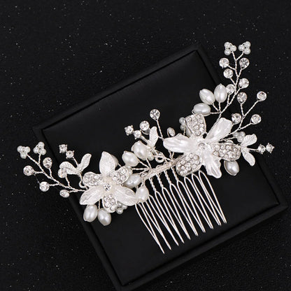 Andrea Silver Pearl Crystal Bridal Hair Comb