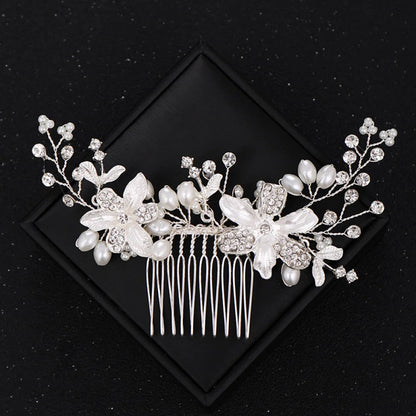 Andrea Silver Pearl Crystal Bridal Hair Comb