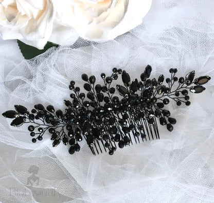 Angie Black Crystal Hair Comb For Brides