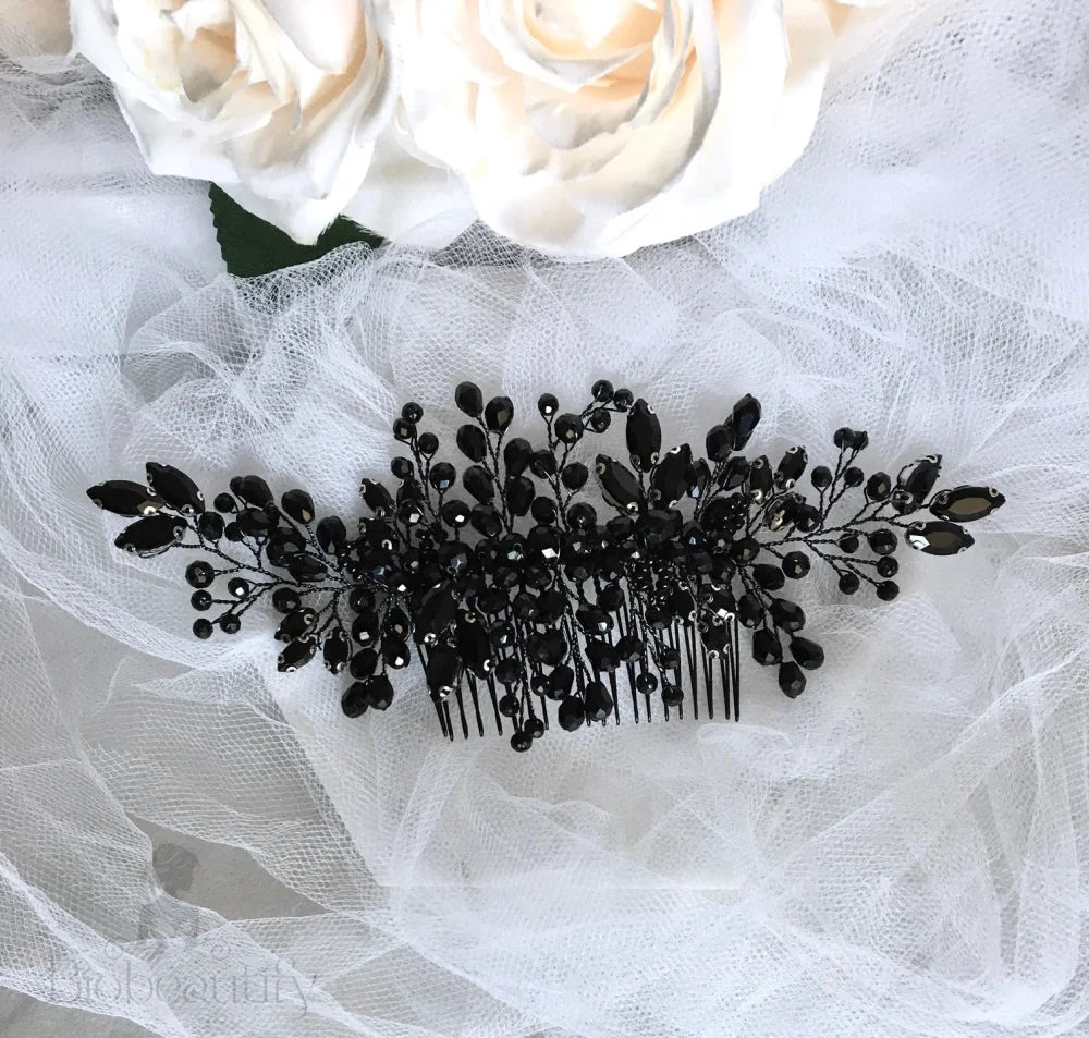 Angie Black Crystal Hair Comb For Brides