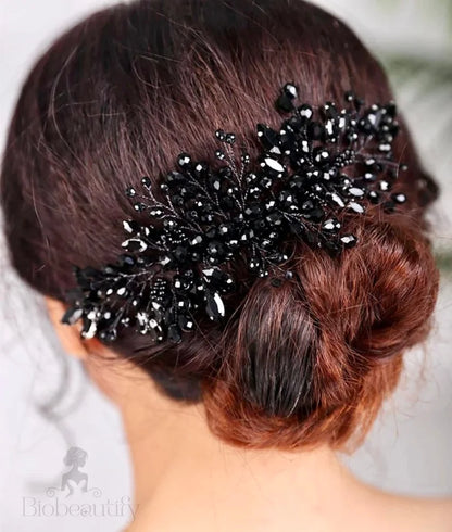 Angie Black Crystal Hair Comb For Brides