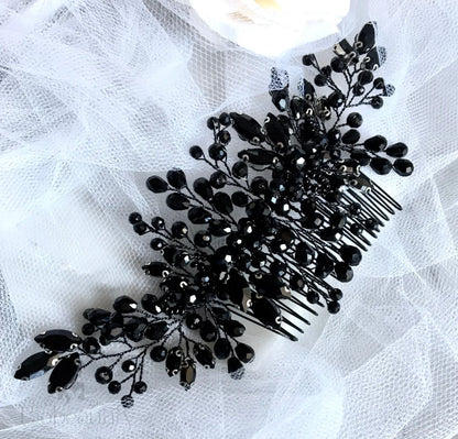 Angie Black Crystal Hair Comb For Brides