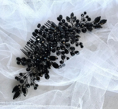 Angie Black Crystal Hair Comb For Brides