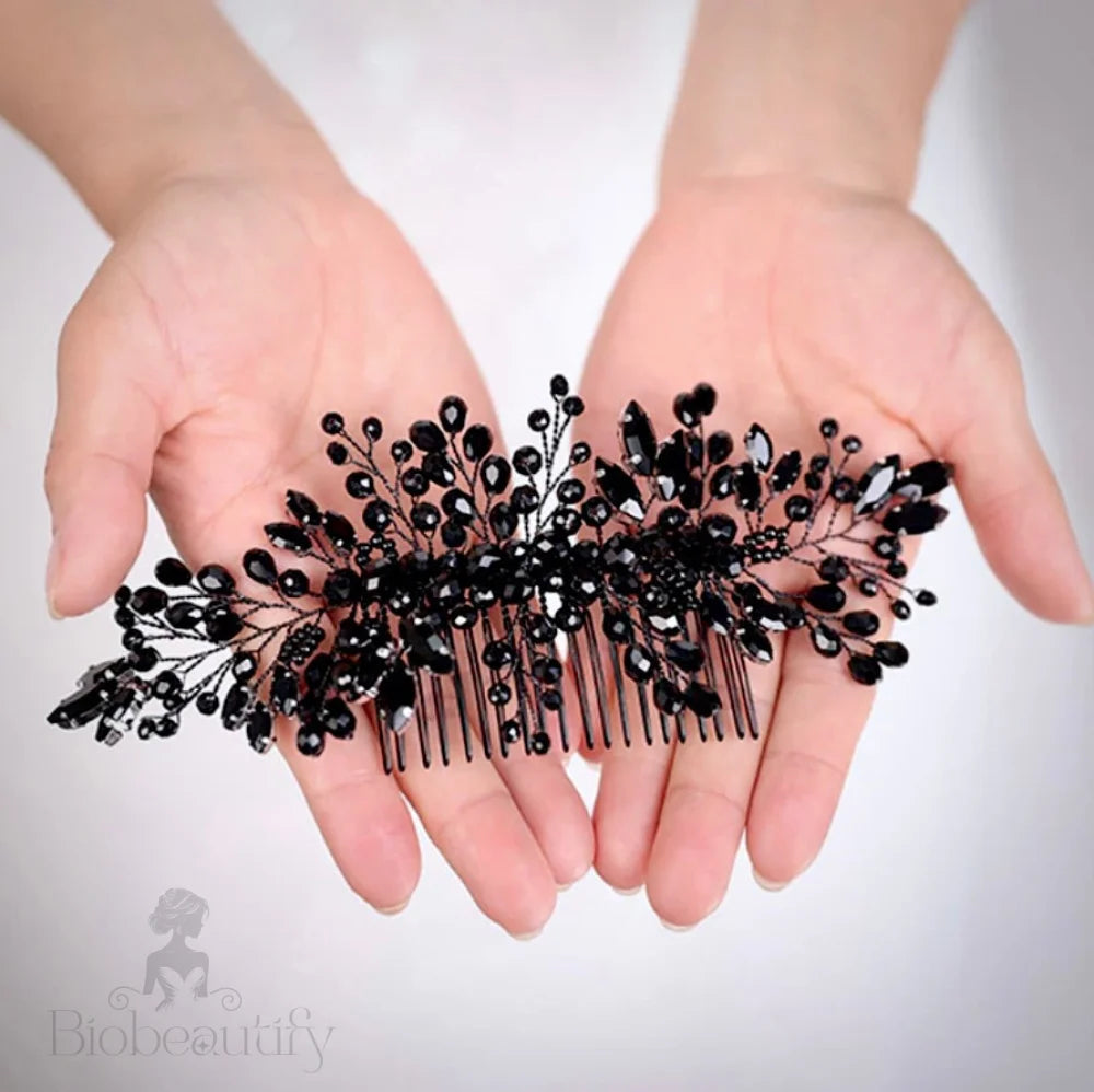 Angie Black Crystal Hair Comb For Brides