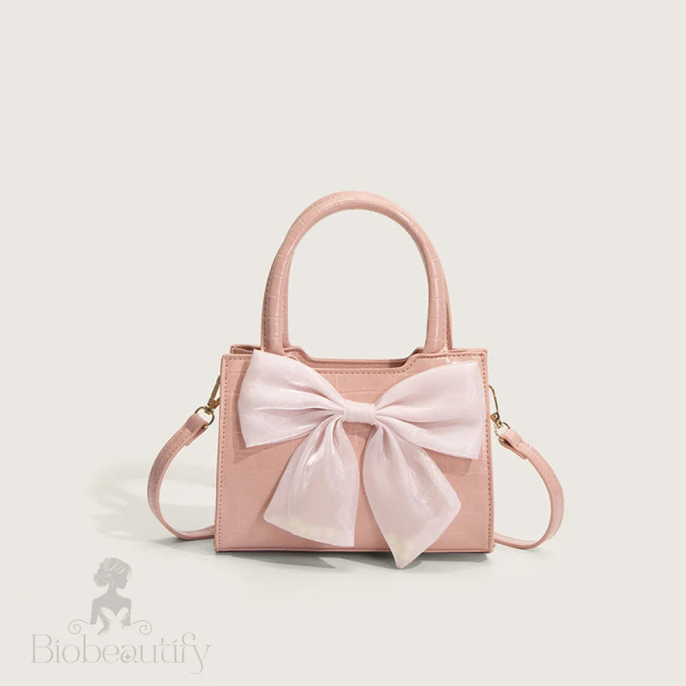 Animal Pattern Faux Leather Crossbody Bag With Bow Detail - Pink One Size /