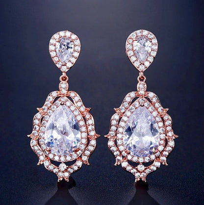 Wedding Jewelry - Cubic Zirconia Bridal Drop Earrings - Available in silver and Rose Gold