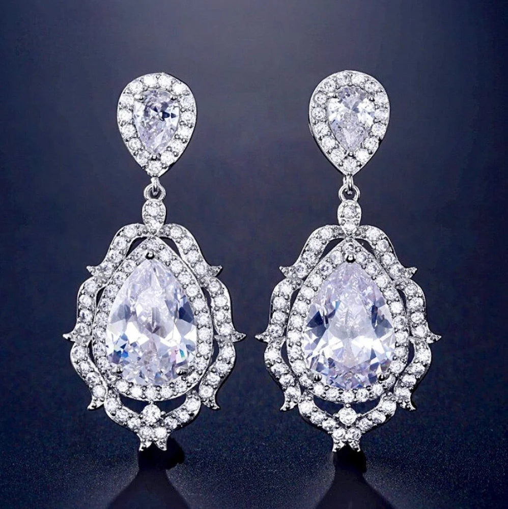 Wedding Jewelry - Cubic Zirconia Bridal Drop Earrings - Available in silver and Rose Gold