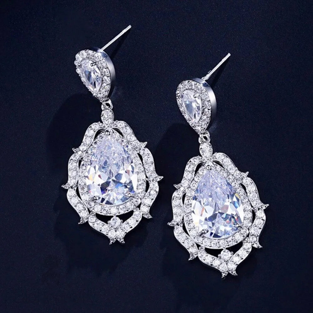 Anise Cubic Zirconia Bridal Drop Earrings In Silver And Rose Gold