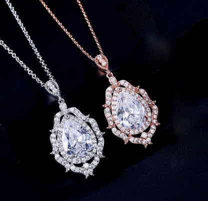 Anise Cubic Zirconia Bridal Necklace In Silver And Rose Gold