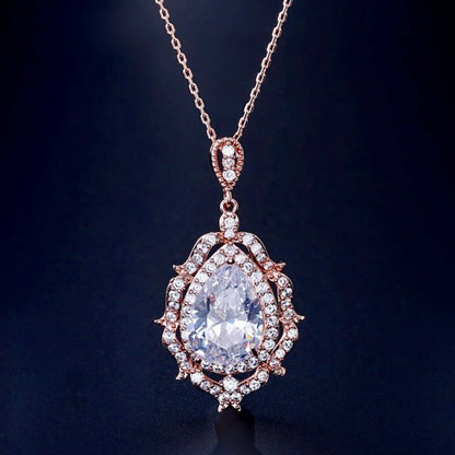 Wedding Jewelry - Cubic Zirconia Bridal Necklace - Available in Silver and Rose Gold