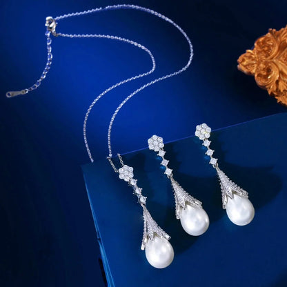 Anjou Bridal Jewelry Set With Pearl And Cubic Zirconia