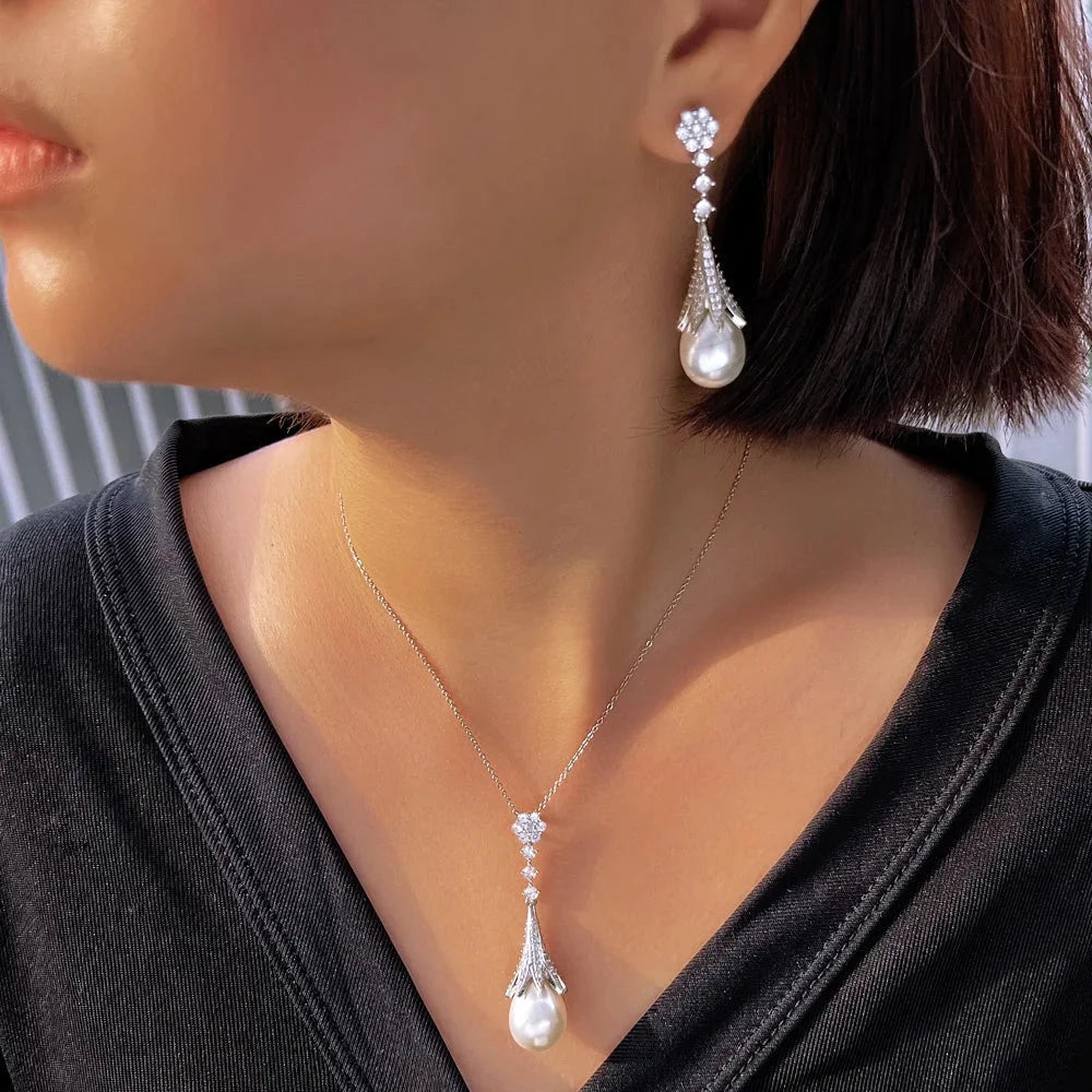 Anjou Bridal Jewelry Set With Pearl And Cubic Zirconia