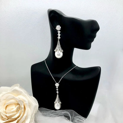 Anjou Bridal Jewelry Set With Pearl And Cubic Zirconia