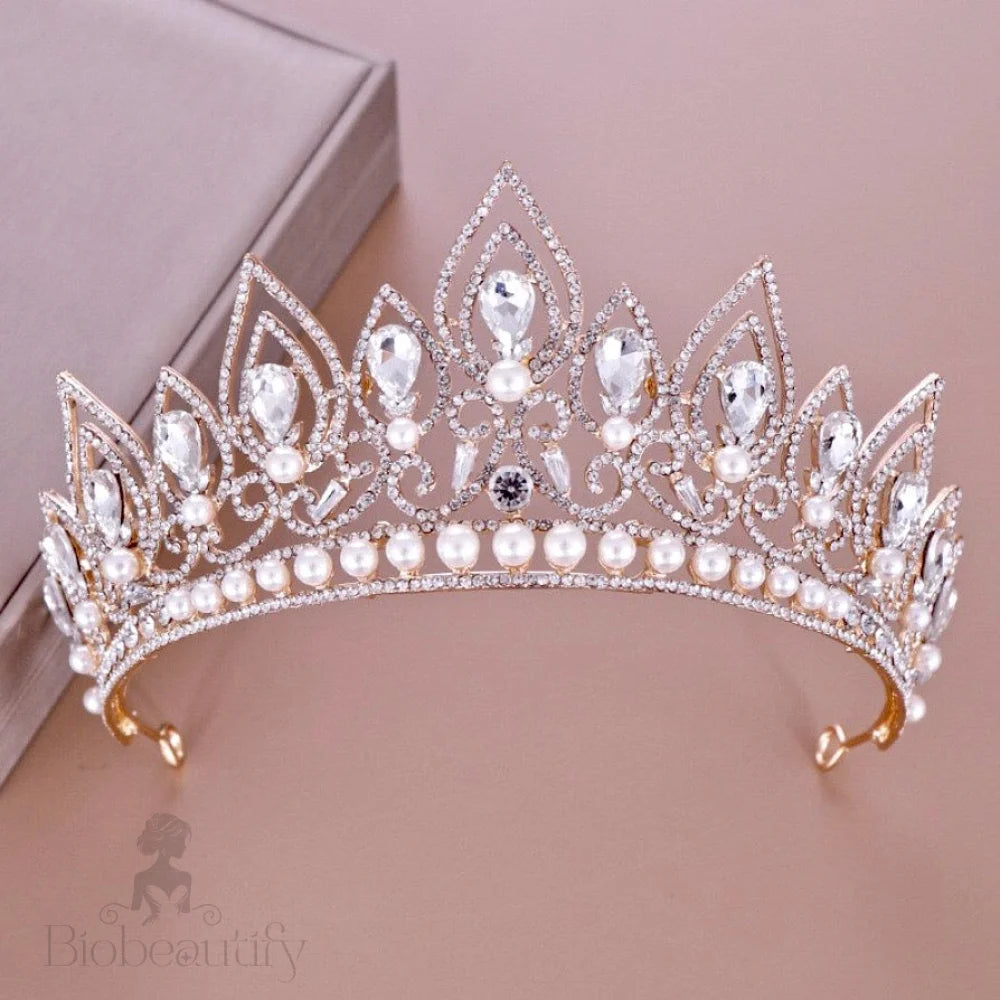 Annaleigh Pearl Bridal Tiara Silver Gold Options