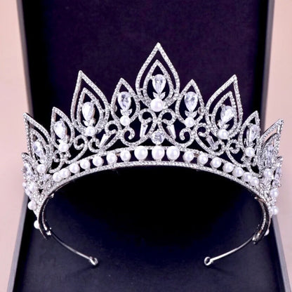 Annaleigh Pearl Bridal Tiara Silver Gold Options