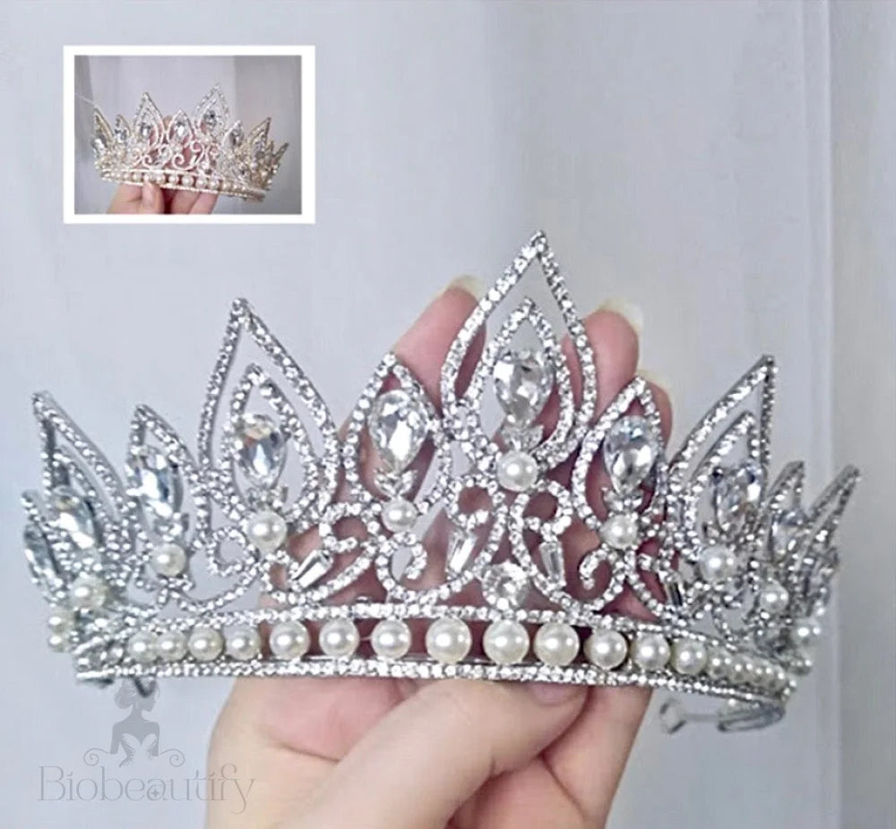 Annaleigh Pearl Bridal Tiara Silver Gold Options