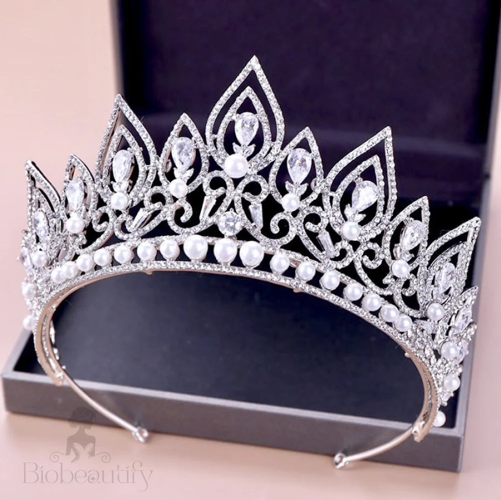 Annaleigh Pearl Bridal Tiara Silver Gold Options