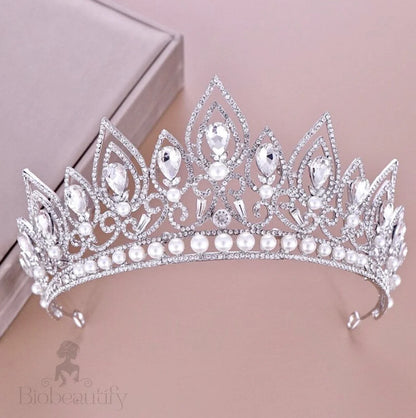 Annaleigh Pearl Bridal Tiara Silver Gold Options