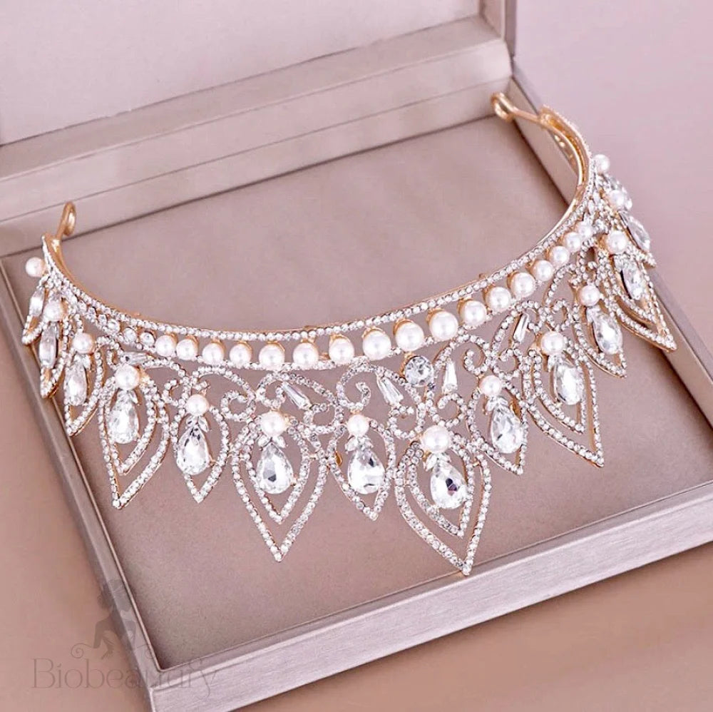 Annaleigh Pearl Bridal Tiara Silver Gold Options