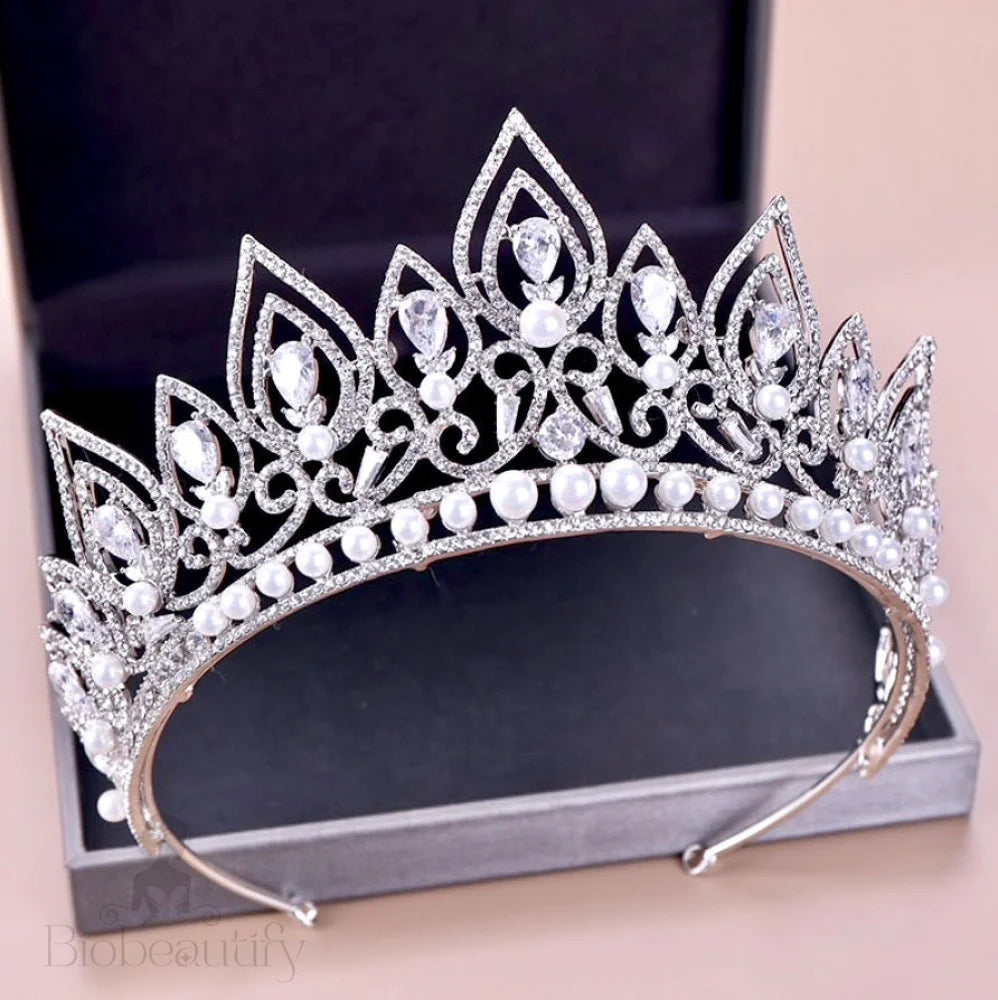 Annaleigh Pearl Bridal Tiara Silver Gold Options