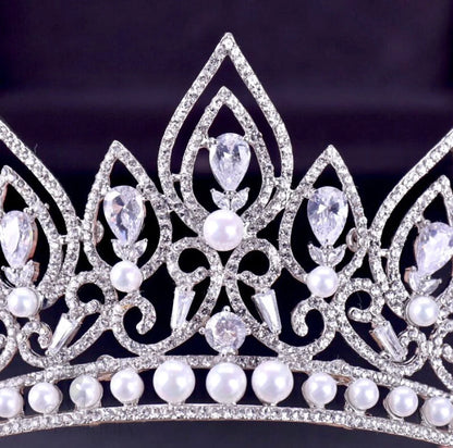 Annaleigh Pearl Bridal Tiara Silver Gold Options