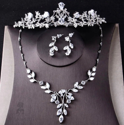 Annelise Cubic Zirconia Bridal Jewelry Set With Tiara - 3 Pieces