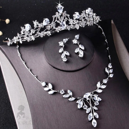 Wedding Jewelry - Cubic Zirconia Bridal 3-Piece Jewelry Set With Tiara