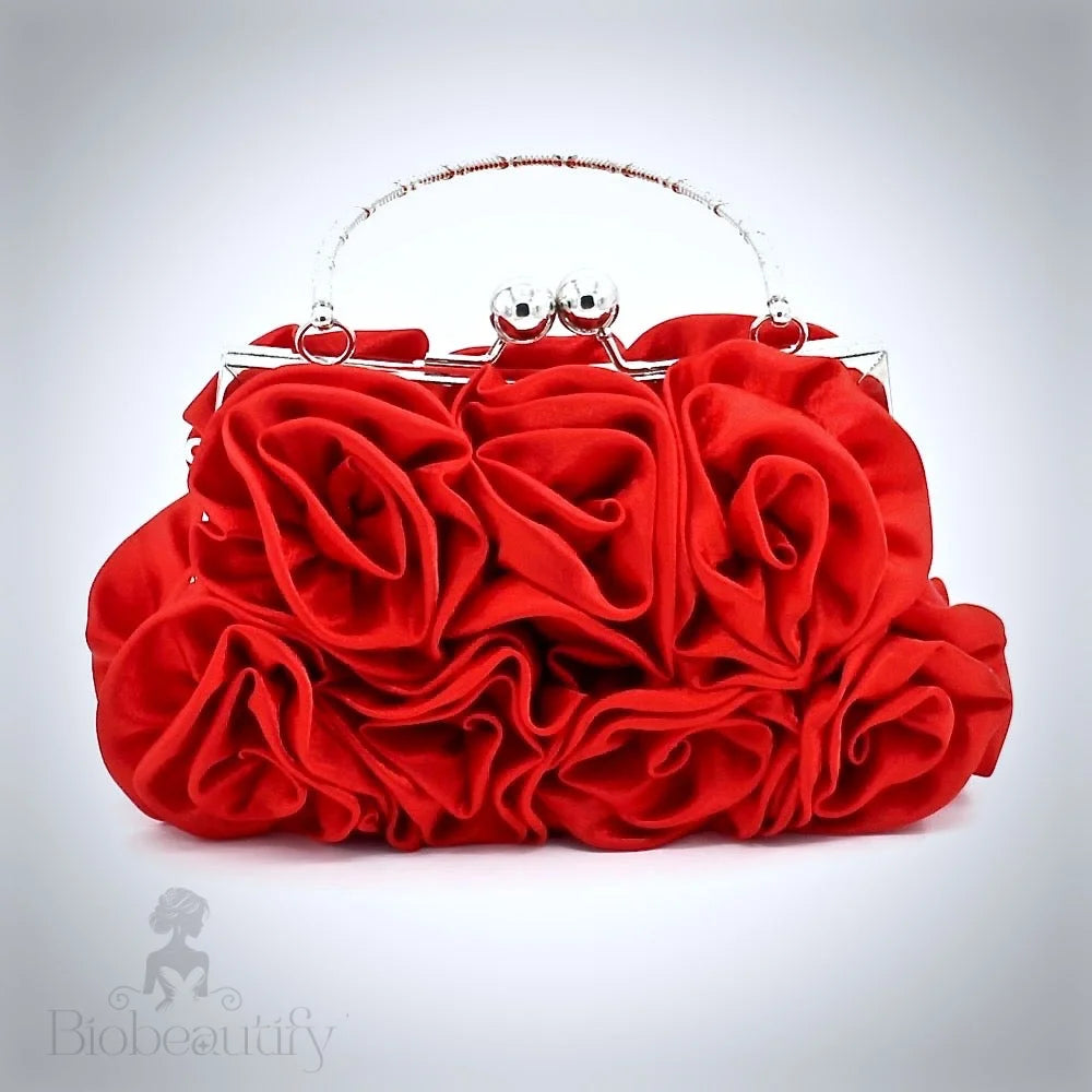 Annmarie Satin Rose Bridal Clutch - Various Colors Available