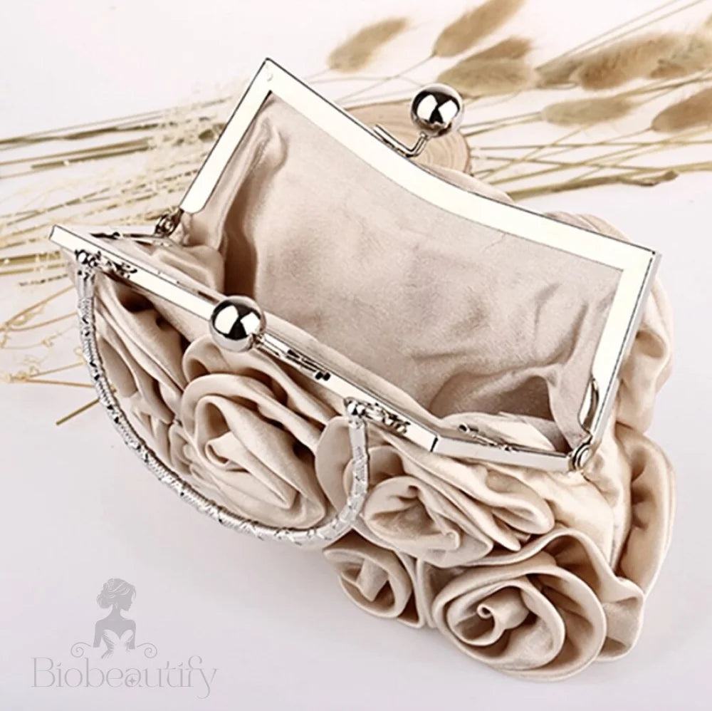 Annmarie Satin Rose Bridal Clutch - Various Colors Available