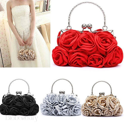 Annmarie Satin Rose Bridal Clutch - Various Colors Available