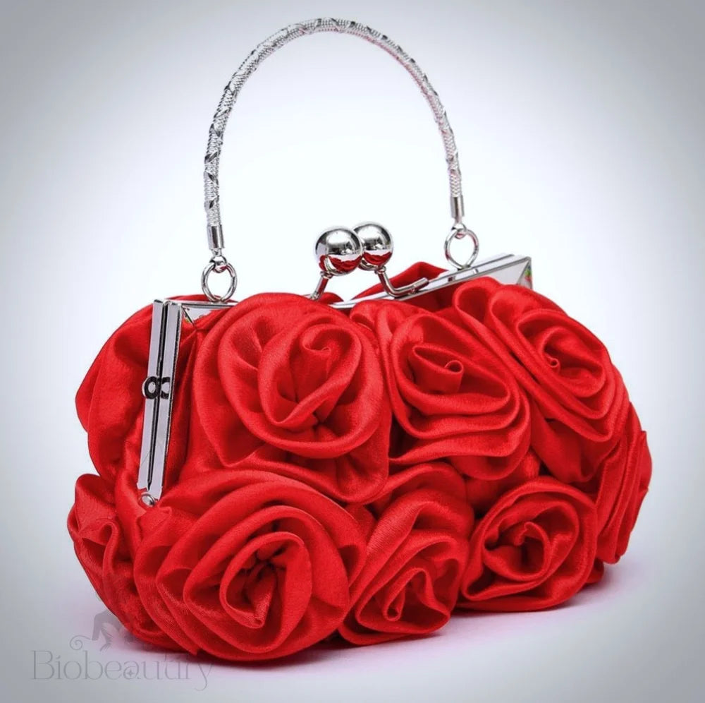 Bridal Accessories - Satin Rose Bridal Handbag Clutch