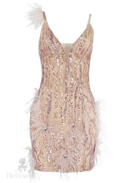 Antonella Mini Dress With Feather Sequin Embellishments