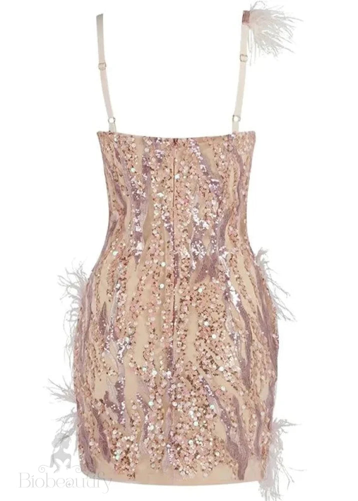 Antonella Mini Dress With Feather Sequin Embellishments