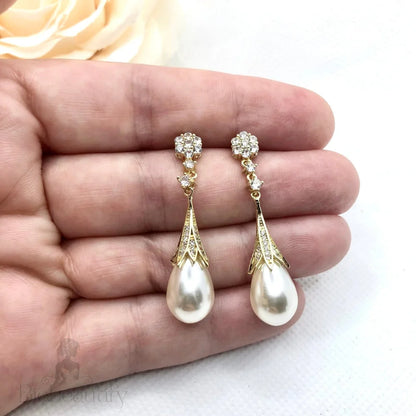 Anyani Pearl Bridal Earrings Gold Silver Options