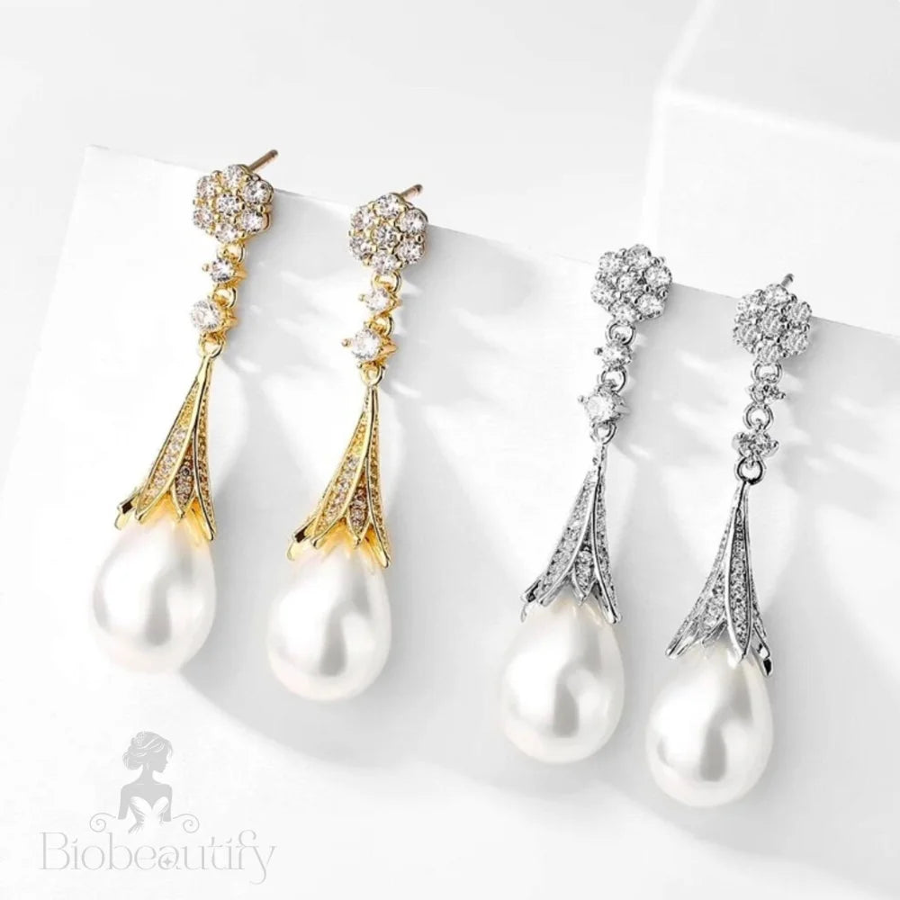 Anyani Pearl Bridal Earrings Gold Silver Options