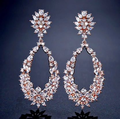 Wedding Jewelry - Cubic Zirconia Bridal Earrings - Available in Silver and Rose Gold