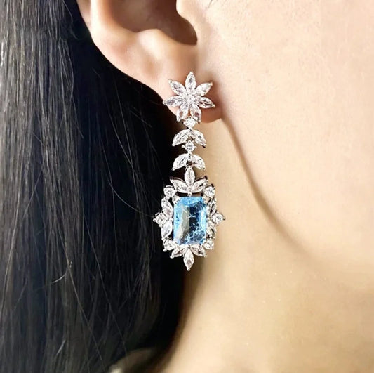 Aqua Blue Cubic Zirconia Bridal Earrings By Alondra