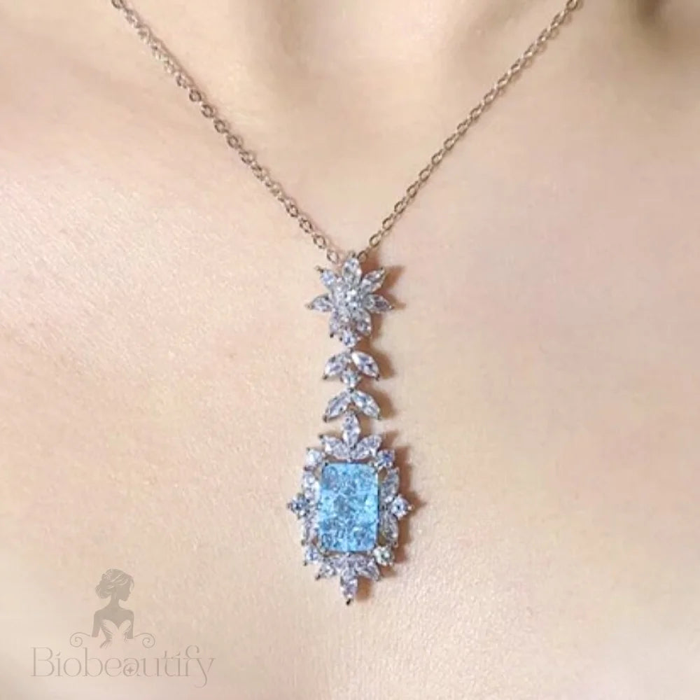 Aqua Blue Cubic Zirconia Bridal Necklace By Alondra