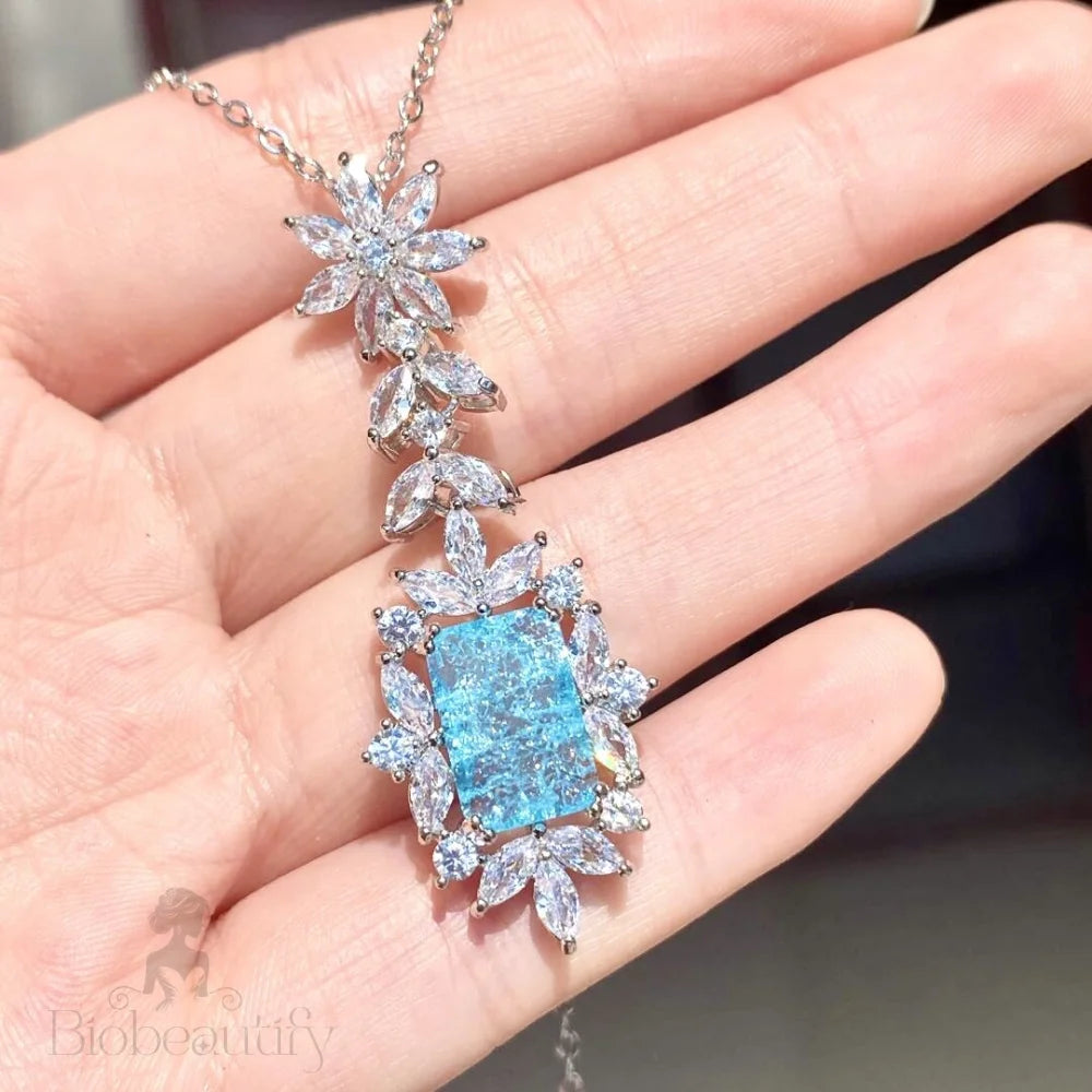 Aqua Blue Cubic Zirconia Bridal Necklace By Alondra