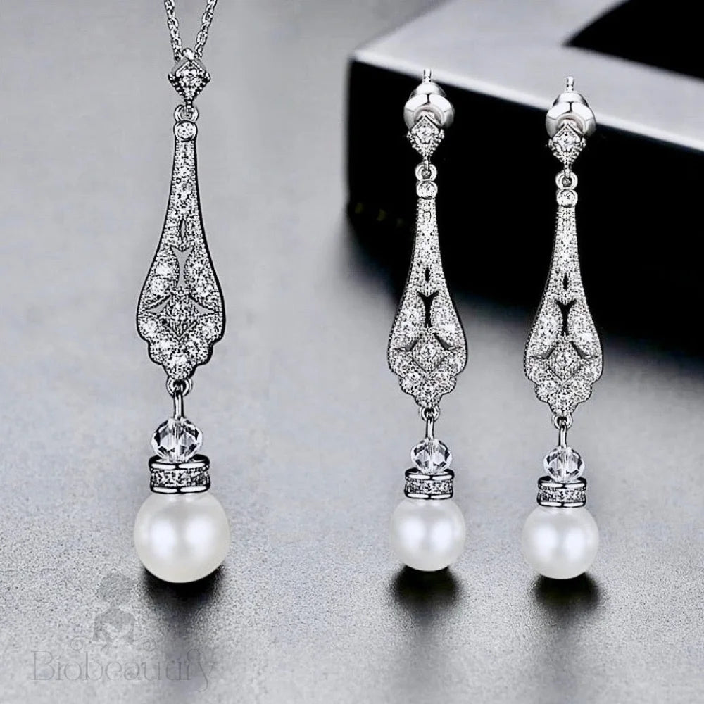 Aretha Pearl And Cz Bridal Jewelry Set