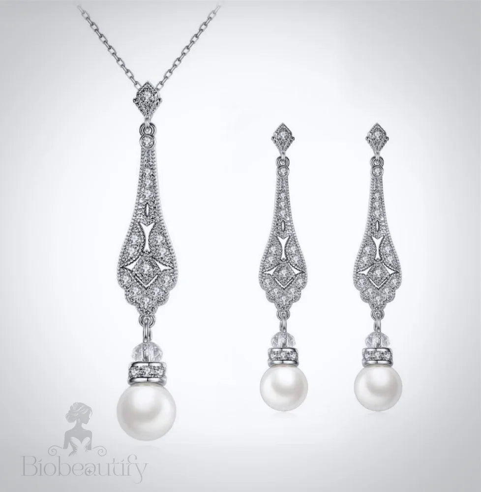 Aretha Pearl And Cz Bridal Jewelry Set